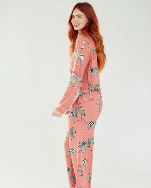 Blush Zebra Button Up Long Pyjama Set