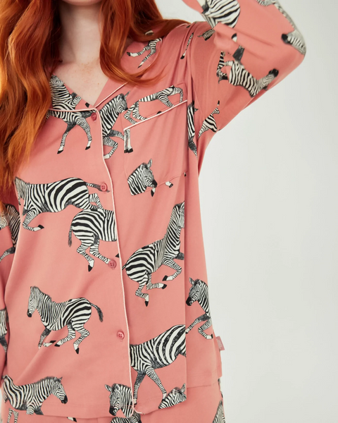 Blush Zebra Button Up Long Pyjama Set