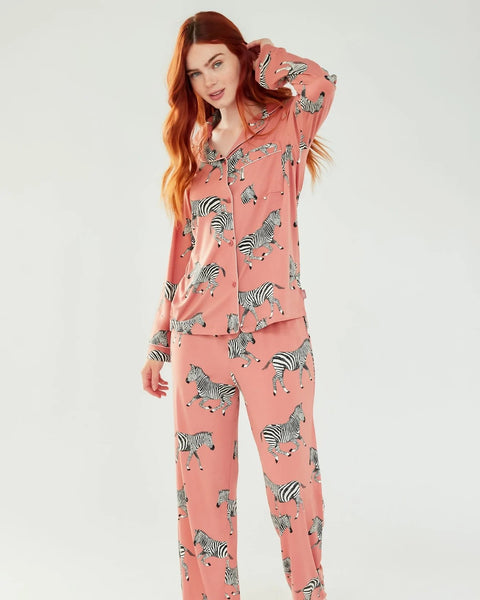 Blush Zebra Button Up Long Pyjama Set by Chelsea Peters