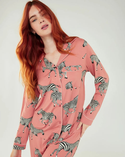 Blush Zebra Button Up Long Pyjama Set by Chelsea Peters