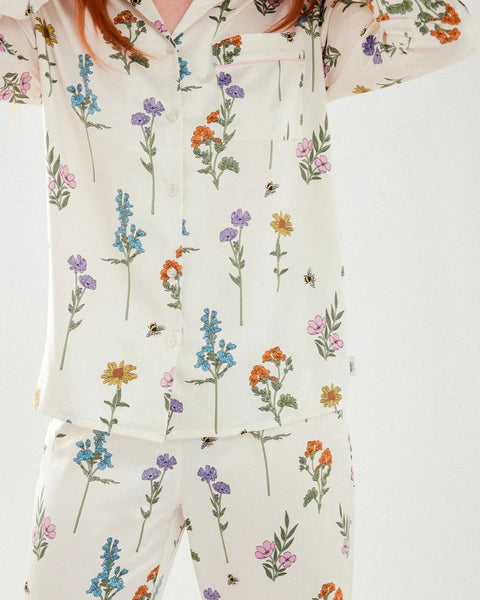 Floral Print Button Up Satin Long Pyjama Set by Chelsea Peters
