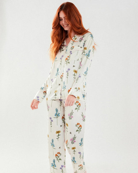 Floral Print Button Up Satin Long Pyjama Set by Chelsea Peters