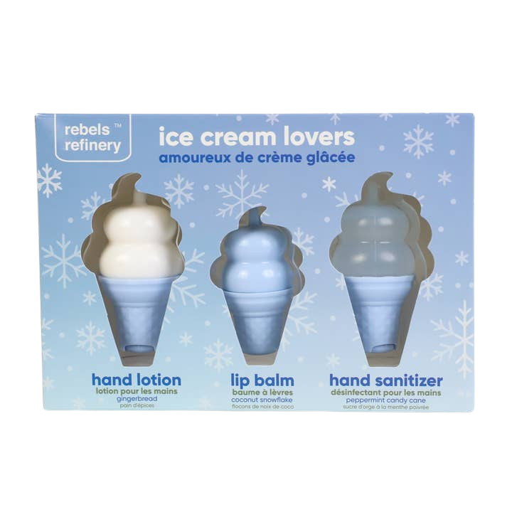 Ice Cream Lovers Rebels Refinery Gift Set Hand Lotion Lip Balm Hand Sanitizer