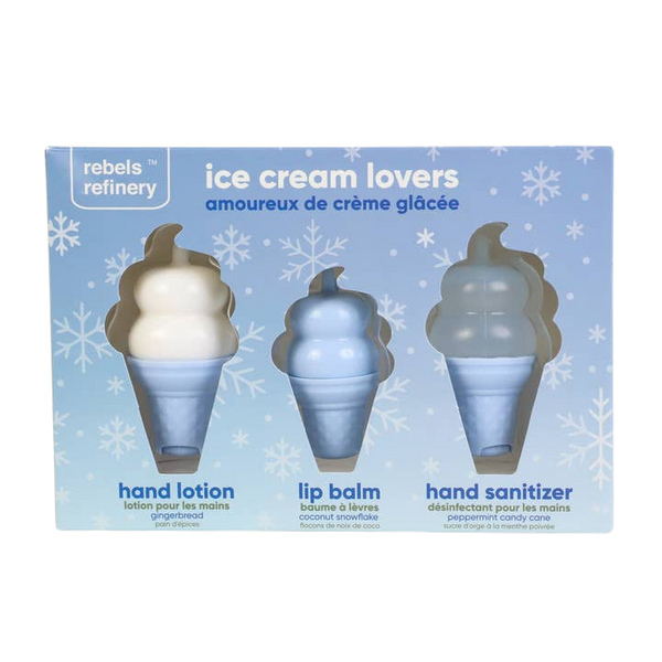 Ice Cream Lovers Rebels Refinery Gift Set Hand Lotion Lip Balm Hand Sanitizer