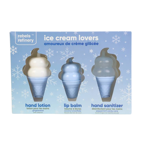 Ice Cream Lovers Rebels Refinery Gift Set Hand Lotion Lip Balm Hand Sanitizer