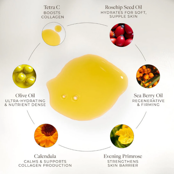 Diagram of oils with their benefits on a white background