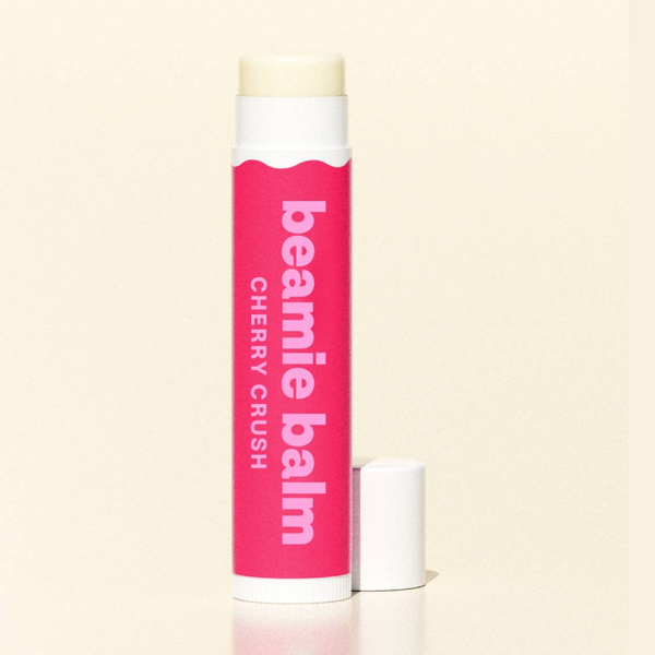 Plastic-free tube of Beamie Balm cherry crush lip balm made in canada