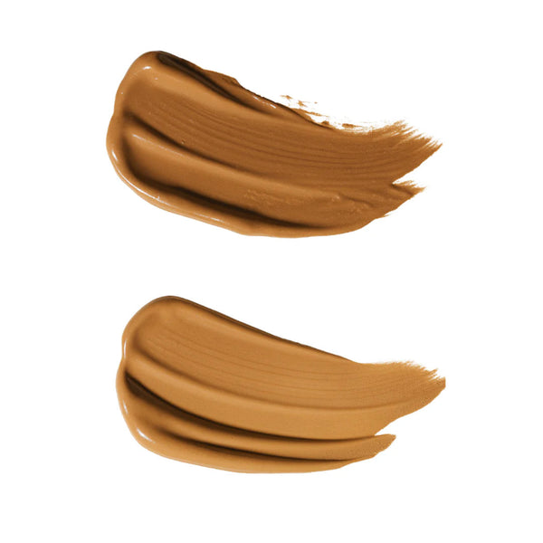 Two swatches of Just Sun Daily Defence SPF 30 Light to Medium and Medium to Tan makeup product on a white background