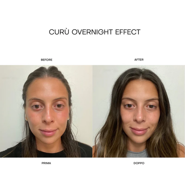 Before and After person using Curu Skin After Sun Facial Oil