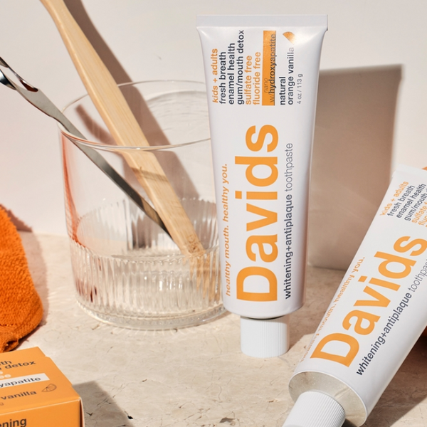 Davids Hydroxyapatite kids orange vanilla toothpaste tubes