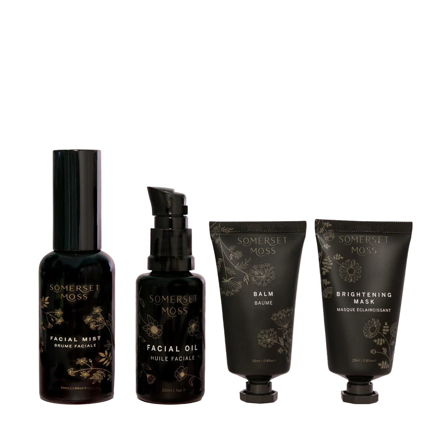 Set of Somerset Moss skincare products on a white background