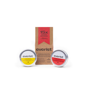 The Everist Travel Set Two containers of 'everist' product with a cardboard box displaying the brand name on a white background.
