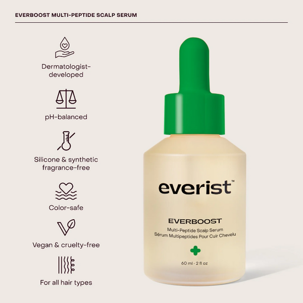 Everist Everboost Multi-Peptide Scalp Serum bottle with green cap on a white background