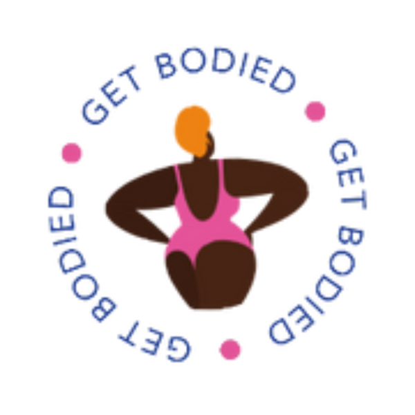 Logo with text 'GET BODIED' and a stylized illustration of a person in a swimsuit.