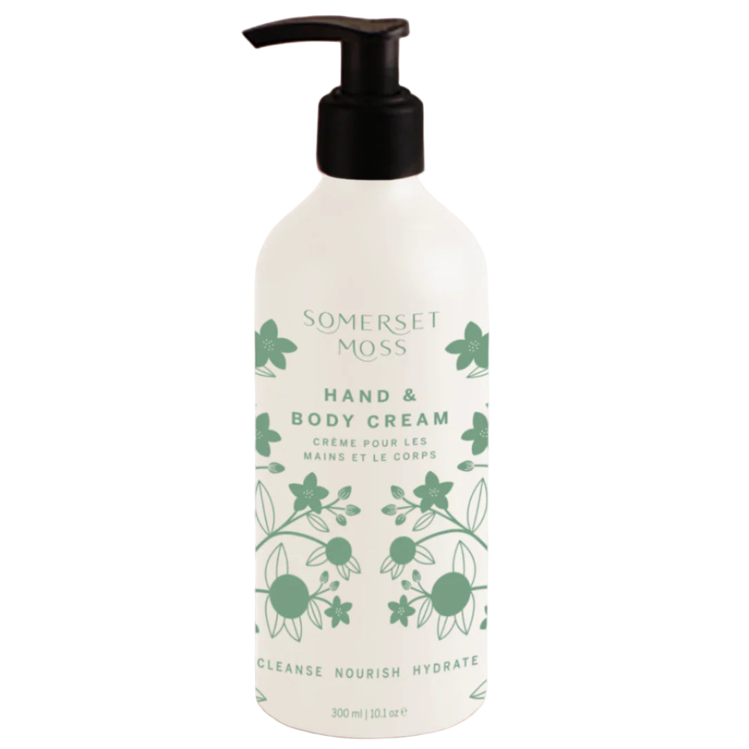 Somerset Moss hand and body cream bottle on a white background
