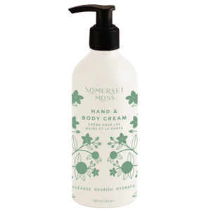 Somerset Moss hand and body cream bottle on a white background