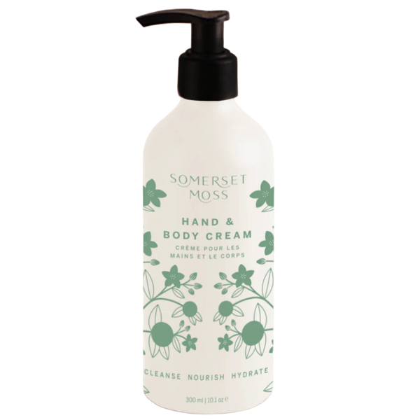 Somerset Moss hand and body cream bottle on a white background