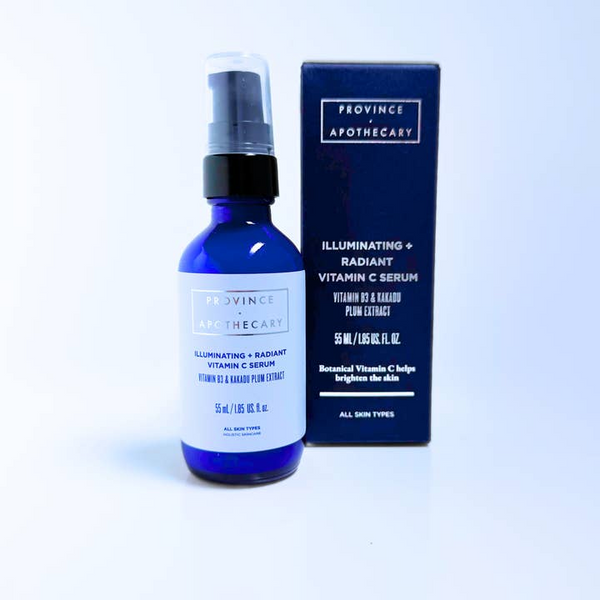 Province Apothecary illuminating and radiant vitamin C serum with packaging on a white background