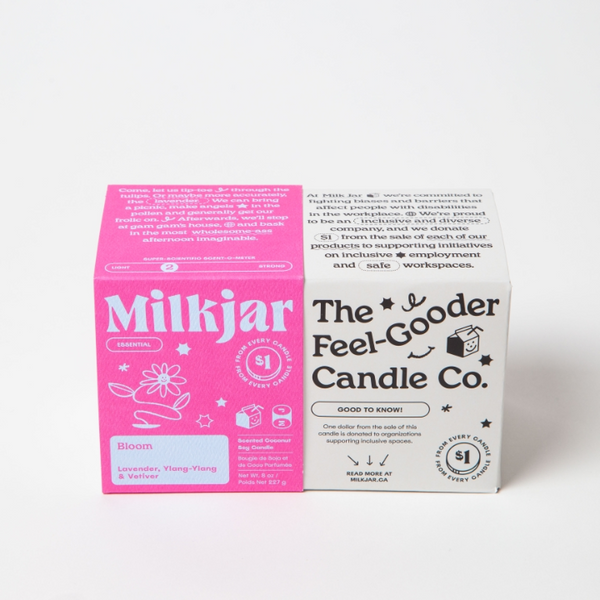 Milkjar candle box with 'The Feel-Good Candle Co.' branding on a white background