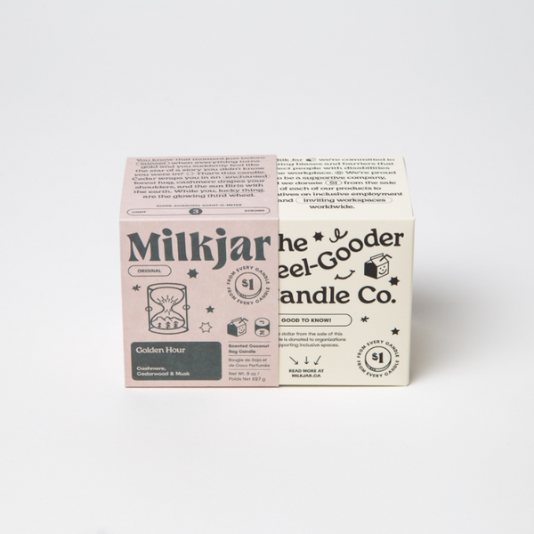 Milkjar candle packaging on a white background