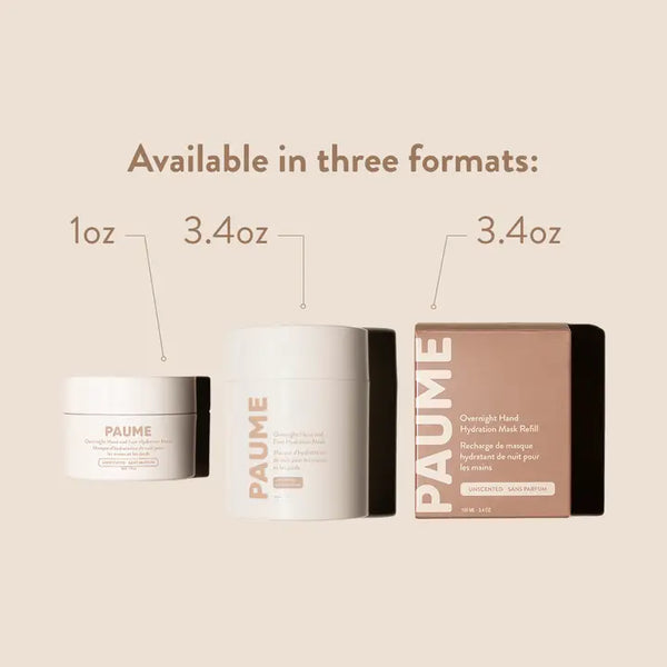 Paume Hand and Foot Hydrating Mask container sizes
