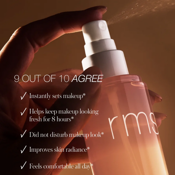 RMS beauty product with text on a warm-toned background