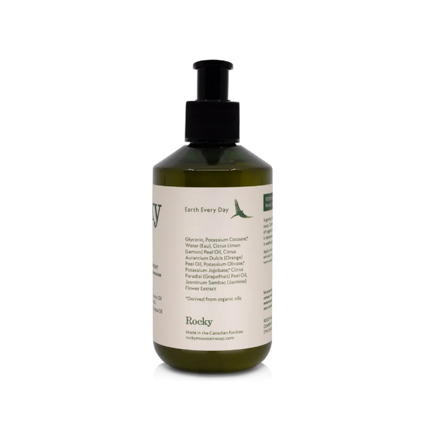 Ingredient list for Rocky Everything Wash Castile Soap Blood Orange & Grapefuit 