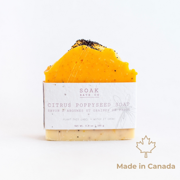 Soak Bath Co. Citrus Poppyseed Bar Soap made in Canada