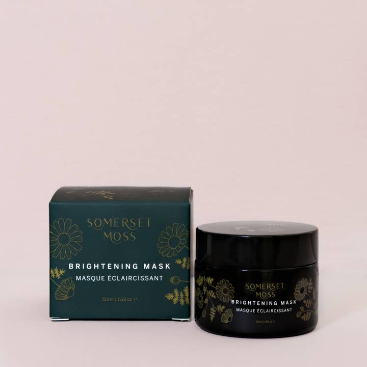 Somerset Moss Brightening Mask packaging on a light pink background