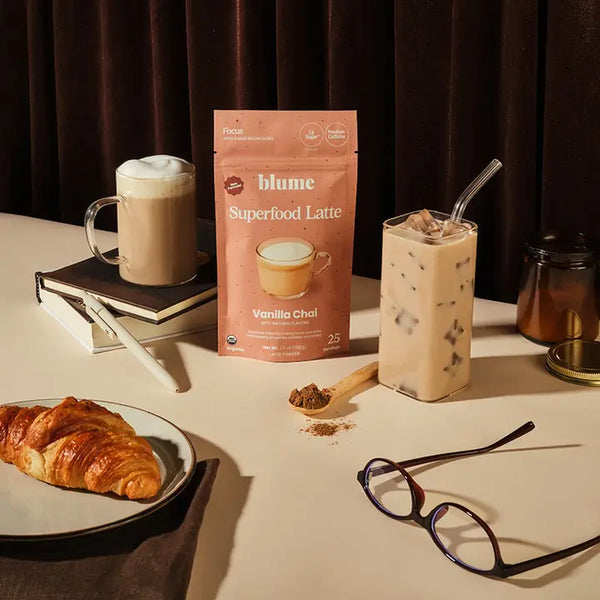Showing how to use sachet of Blume Superfood Latte Vanilla Chai