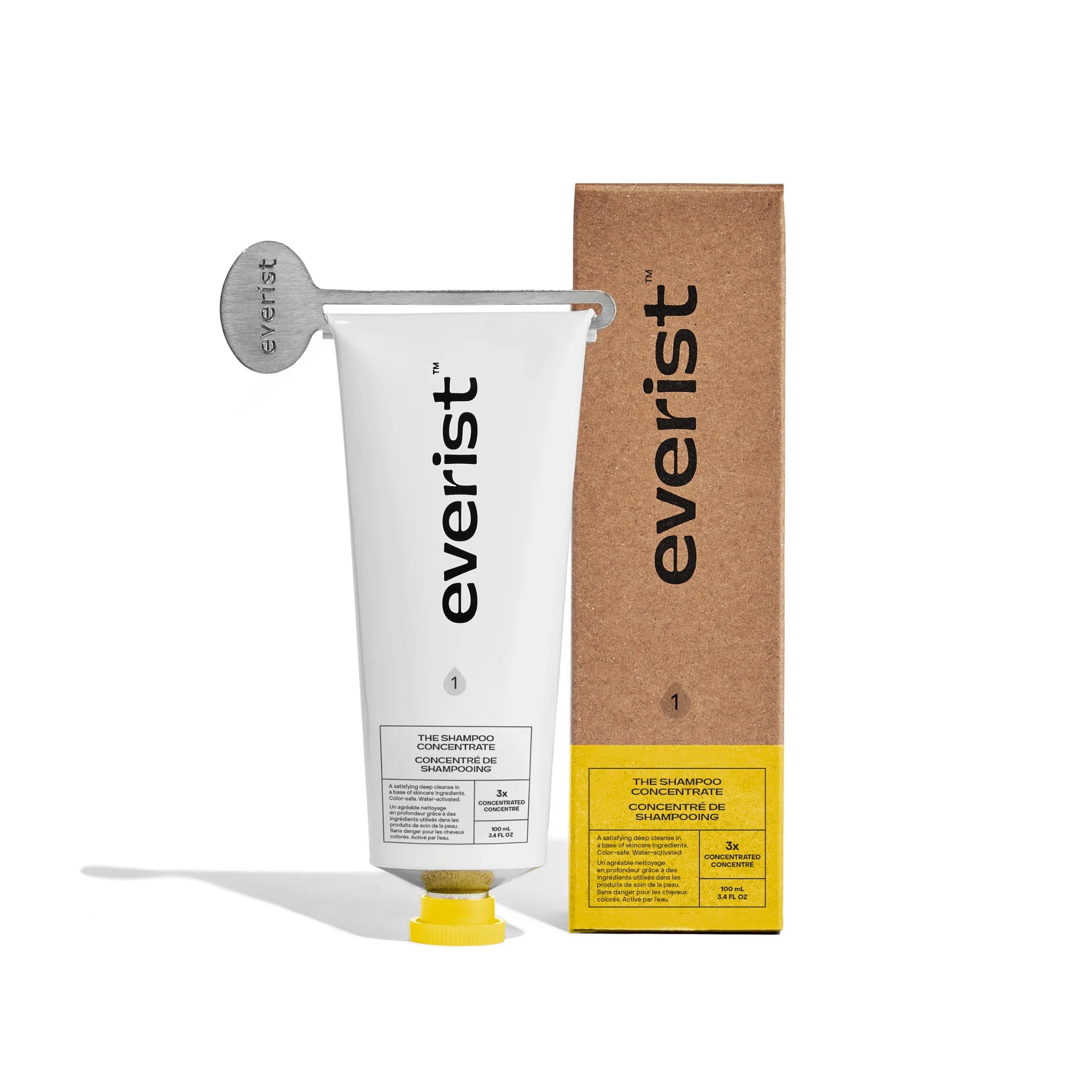 Everist shampoo tube and packaging on a white background