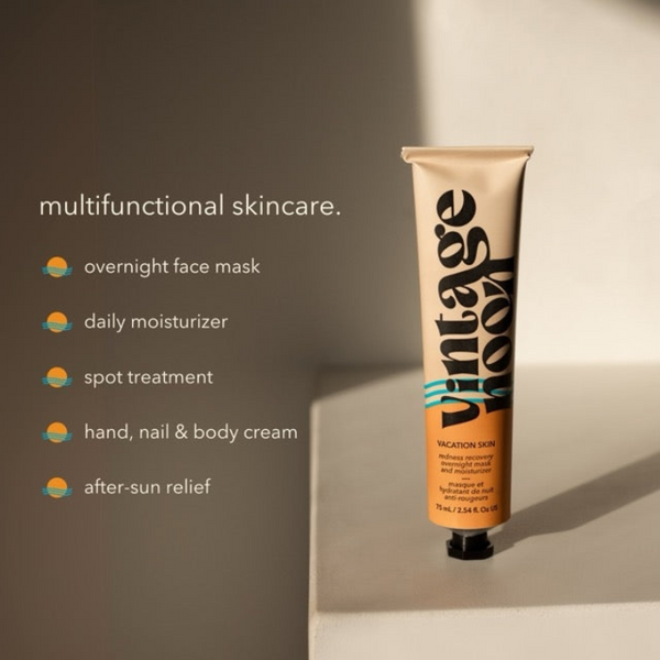 Tube of  Vintage Noon Vacation Skin after sun Overnight Mask & Moisturizer