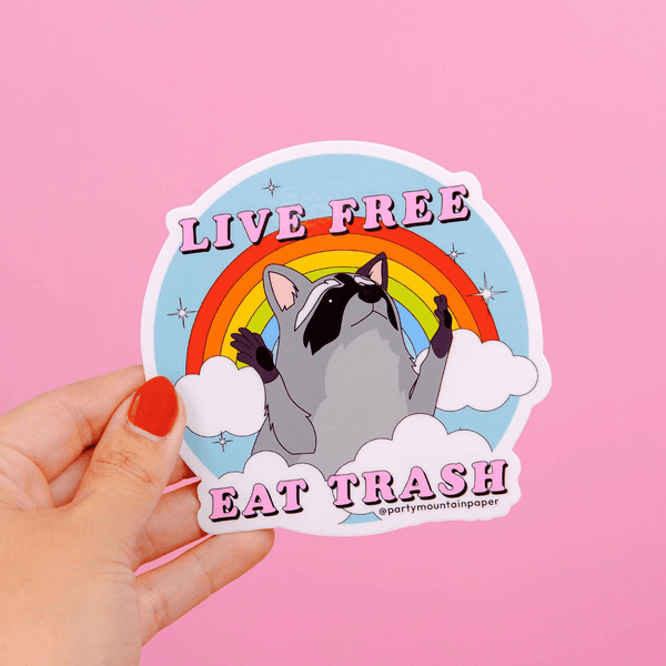 Live Free, Eat Trash Bumper Sticker by Party Mountain Paper Co