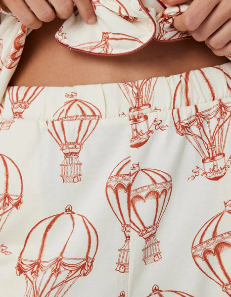 Organic Cotton Cream Hot Air Balloon Print Long Pyjama Set by Chelsea Peers