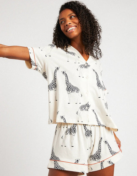 Organic Cotton Giraffe Print Short Pyjama Set by Chelsea Peers