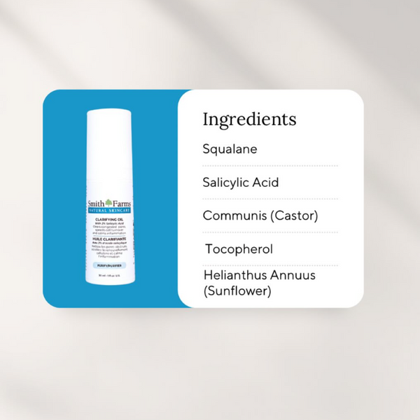Smith Farms Clarifying Oil label with ingredients list on a white background