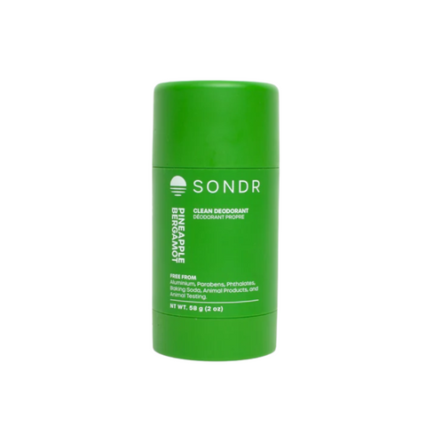 Green deodorant stick with 'SONDR' branding on a white background