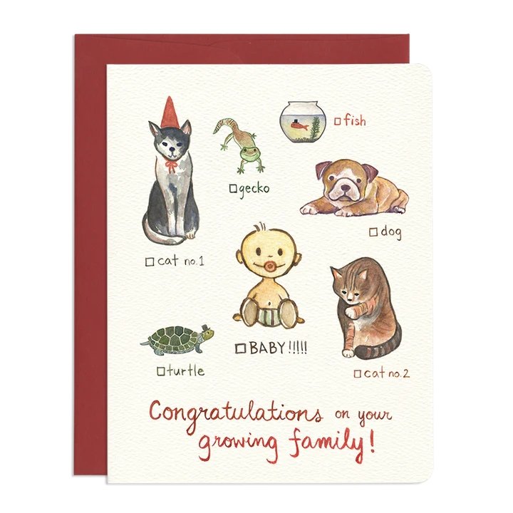 Cat, Dog, Baby?! Greeting Card by Gotamago