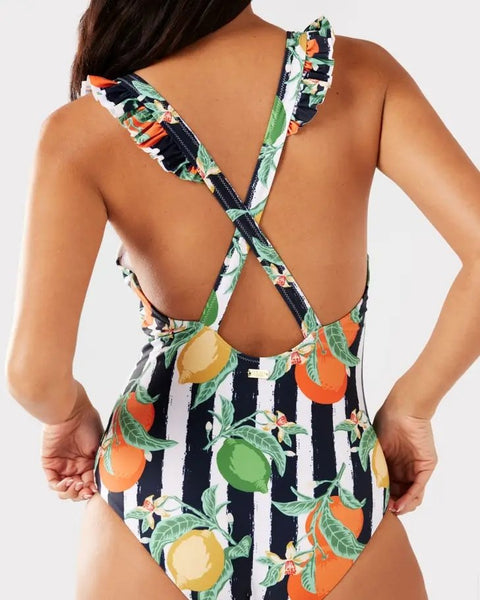 Navy & White Citrus Stripe Print by Chelsea Peers