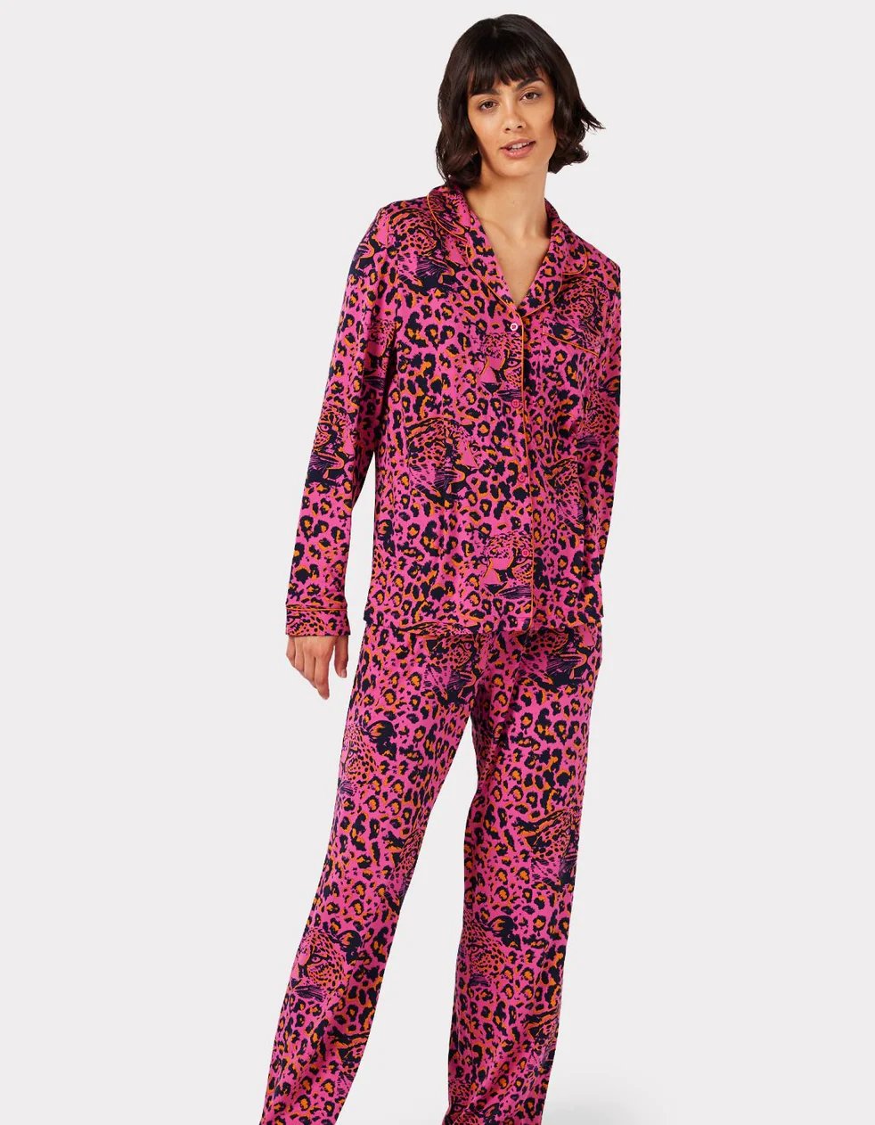 Pink Hidden Leopard Print Long Pyjama Set by Chelsea Peers