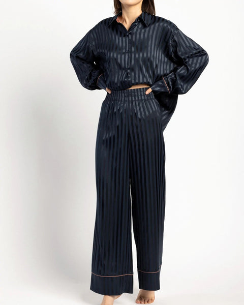 Satin Stripe Oversized Button-Up Long Pyjama Set by Chelsea Peters