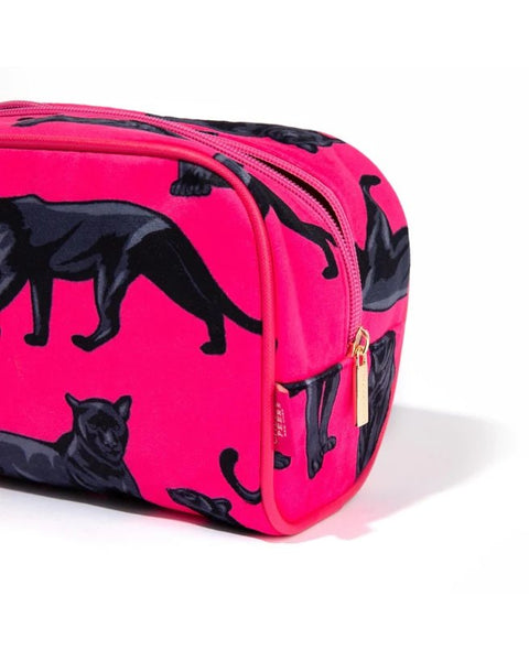 Velour Hot Pink Jaguar Print Cosmetic Bag by Chelsea Peers